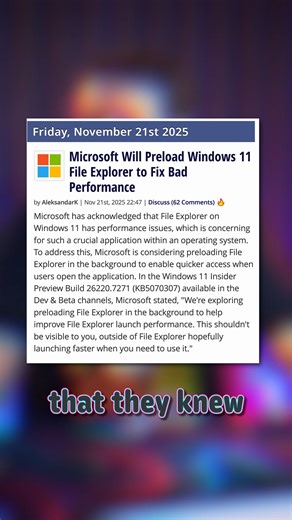 UFD Tech on Instagram: "Hey guess what. Microsoft’s stupid plan to preload File Explorer to make it faster actually is a BAD idea!"