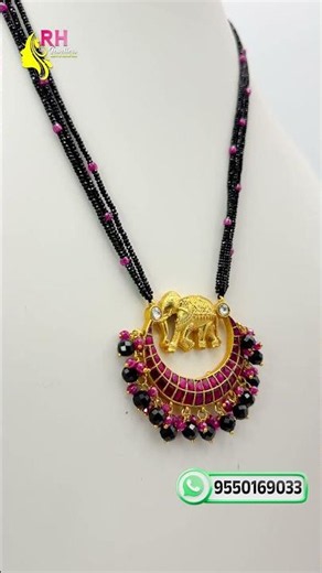 Jadau Kundan Elephant Pendant with Original Black Diamonds & Onion Pink High-Crush Beads Necklace