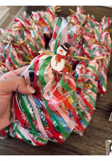 Festive snowman snack goodie bags for Christmas holiday gift giving
