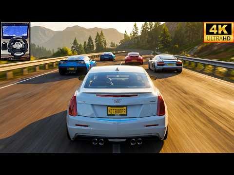 AGGRESSIVE Cadillac ATS-V VS. AMERICAN SPORTS CARS | FORZA HORIZON 5 | 4K