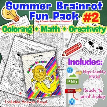 Italian Brainrot Activity Pack 2| Coloring Pages, Math Worksheets, Spy | K - 3rd