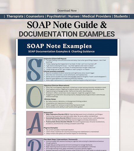 Psychotherapy SOAP Documentation Examples & SOAP Note Template, Mental Health Therapy Sample Reference (PDF) - Etsy