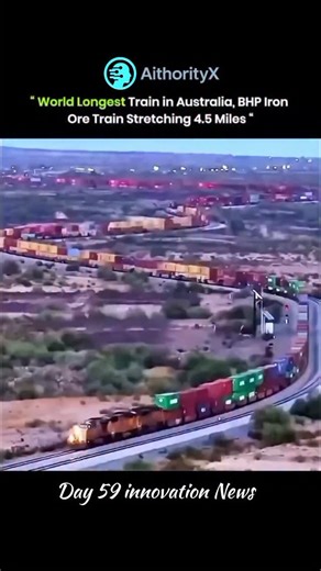 AithorityX on Instagram: "The world’s longest train record belongs to an Australian BHP iron‑ore monster that stretched about 7.3 km (4.5 miles) with 682 wagons and 8 locomotives. In a 2001 record run, this steel serpent hauled over 82,000 tons of ore across 275 km of desert track, weighing nearly 100,000 tons in total—both the longest and heaviest freight train ever recorded. Follow @aithorityx for more mega‑scale engineering feats that turn railroads into world‑record machines!! #Day59 #Innova