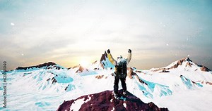 Inspiring Journey of a Mountain Climber Who Conquered the Peak. Success Story Of A Person. Concept 3D CG Animation.