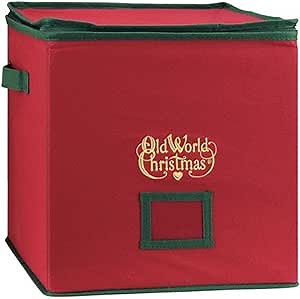 Old World Christmas Ornament Storage Box, Sturdy Holiday Organizer with Adjustable Trays for Collectible Decorations
