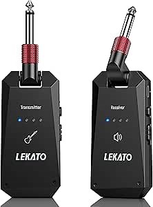 LEKATO 5.8G Wireless Guitar System Upgraded Rechargeable Wireless Guitar Transmitter Receiver, Super Long 8 Hours Battery Life, 4 Channels Guitar Wireless System for Electric Guitar Bass(WS-90)
