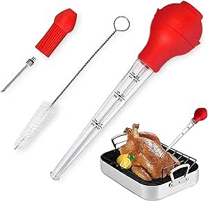 Turkey Baster Food Grade - Quality Silicone Meat Marinade Injector Needles with Barbecue Basting Brush and Cleaning brush for Thanksgiving Turkey Tool Home Baking Cooking Tool