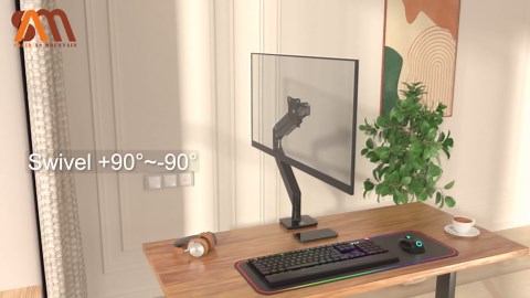 Ultrawide Monitor Arm for 22-43 inch, Heavy Duty Computer Monitor Mount Holds 33lbs, Adjustable Gas Springs Single Desk Mount Stand with USB, Clamp, Grommet Base, VESA Mount 75 / 100mm, Black