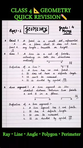 📐Geometry class 4 | Point, Line, Ray, Angle, Polygon & Perimeter | Class 4 geometry #shorts