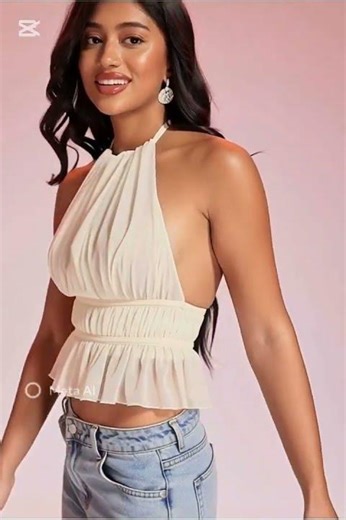 Milumia Women's Sexy Pleated Ruffle Hem Halter Top Backless Sleeveless Party Club Tops#short#fashion