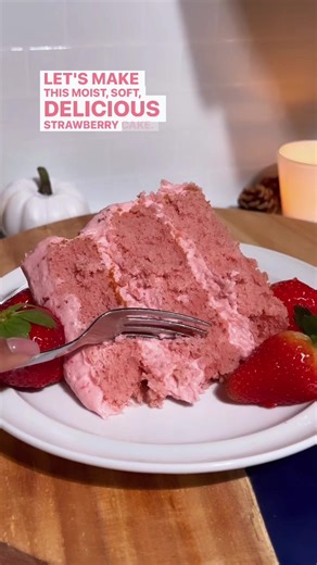 Soft, moist, delicious strawberry cake I was really craving a strawberry cake, so I decided to look up some recipes on YouTube. One of my favorite creators on YouTube is Divas Can Cook. I made some small tweaks to her already amazing recipe to bring you this delicious cake. ﻿ 🍓 A little over 1lb of freshly washed, strawberries (you’re going to sauté these and a quarter cup of white granulated sugar) Wet ingredients 🍓Preheat your oven to 350°F. This recipe is going to make three layers cake pan