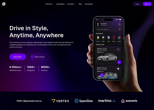 Car Rental Mobile App  Landing Page
