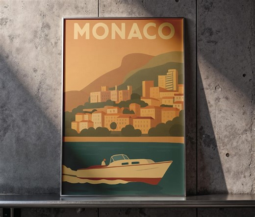 Monaco Vintage Travel Poster | Monte Carlo Casino Art Print | French Riviera Luxury Wall Decor | Retro Mediterranean Destination Art - Etsy