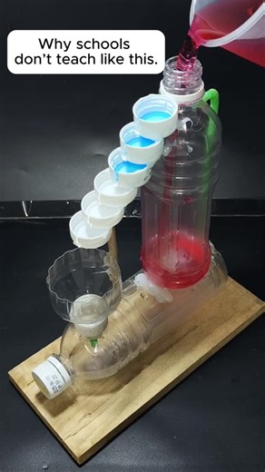 Geek Want | This setup looks like it’s moving on its own, but it’s pure physics at work.⁠ ⁠ The liquid flows because of air pressure and gravity. As... | Instagram