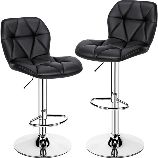 Alden Design Adjustable Counter-Height Bar Chair Faux Leather Modern Bar Stool, Set of 2, Black