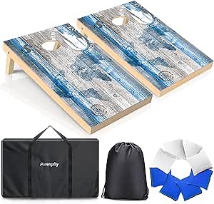 Cornhole Board Set, Regulation Size 4 x 2FT/3 x 2FT Solid Wood Corn Hole Game Set with 8 Bean Bags,2 Cornhole Boards and 1 Carry Bag for Outdoor Beach Toss Games Competitions
