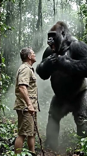 A Wild Gorilla Walks Out of the Jungle and Meets a Man
