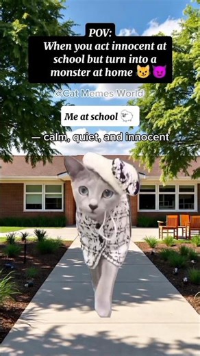 Cat🐈 with Two Personalities 😼 | Polite in School but Wild at Home 🏠😂 | Cat Memes World #cat shorts