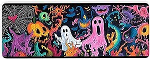 Halloween Mouse Pads, Large Gaming Mousepad with Seamed Edges and Non-Slip Base, Ghost, Monsters and Spider Desk Mat for Keyboard and Mouse for Work, Office, Home, 31.5 X 11.8 Inch, 3mm Thick