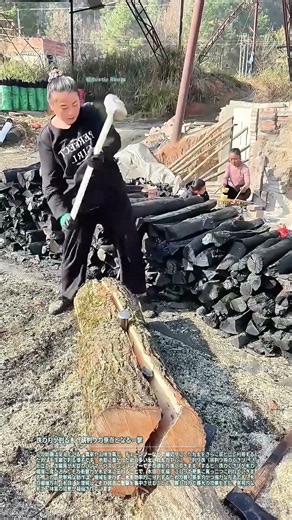 鉄の刃が割る木：薪割りの原点となる一撃