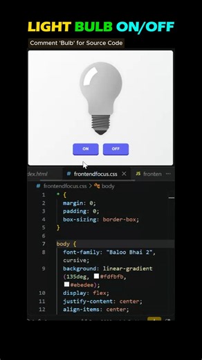Light Bulb ON/OFF Animation 💡 | HTML, CSS & JavaScript #Shorts