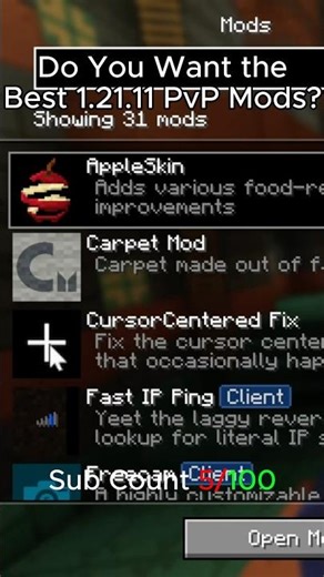 The Best 1.21.11 PvP Mods Folder! #minecraft #gaming #pvp #minecraftshorts #minecraftpvp