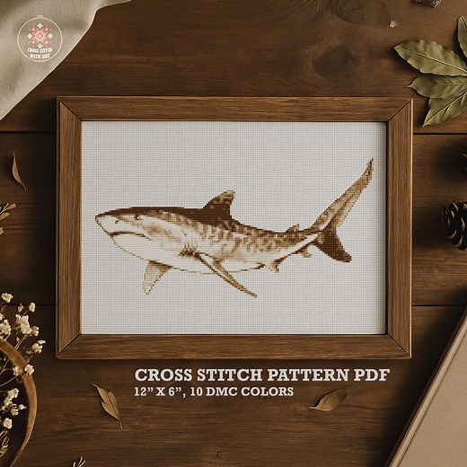 Tiger Shark Cross Stitch Pattern PDF. Realistic Shark Embroidery Chart. Ocean Sea Life Wall Art (14ct Aida, Instant Download) - Etsy