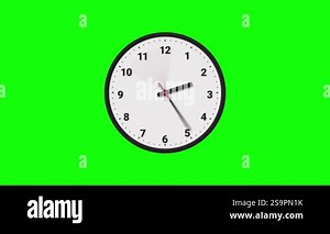 Clock Timelapse Greenscreen Alpha Loop. Fast movement of clock hands motion blur. Analog Wall Clock Isolated. Time Passing Fast. 12 Hours Classic Clock