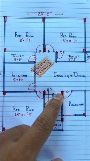 27x40 Modern Simple house plan Shorts video I 3 kamra Ghar ka naksha #shortvideo #house #home