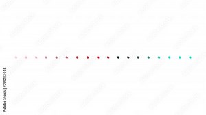 Row of dots appearing one by one. Animation. Pink, cyan, blue defocused dots on white background.
