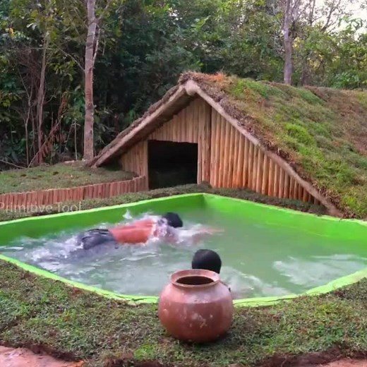 #fyp #foryou #primitivesurvival #underground #building #amazing #fypBuilding #swimming #find 5Days Building Bath Pool for Underground House with Decoration Living Room