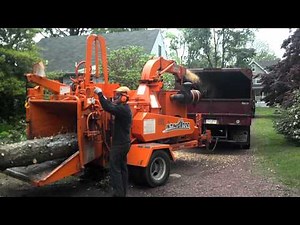Brush bandit 1890 eats 20"+ spruce @ Stocker tree