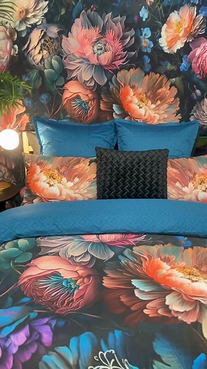Introducing the Botany Bloom Quilt Cover Set, featuring a dramatic dark floral design that adds elegance and a vibrant focal point to your bedroom. Made from quality cotton with a versatile two-toned teal geo diamond print on the reverse, this set offers both comfort and style.💜 | Spotlight