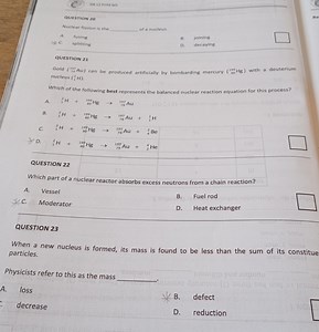 QUESTION 20Nuclear fission is the _ of a nucleus.A. fusingB.... | Filo