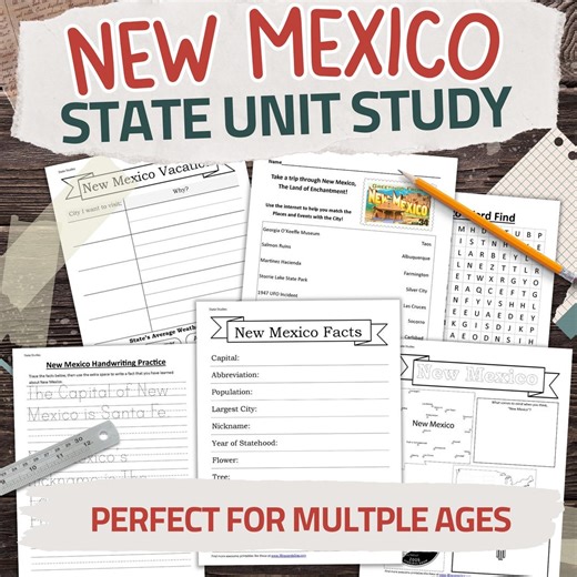 New Mexico State Worksheet Pack: Printable Geography and History Unit Study Kit - Etsy