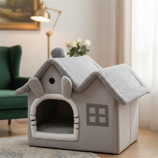 Rabbit Cat House Bed, Plush Pet Cave, Removable Cushion - Etsy
