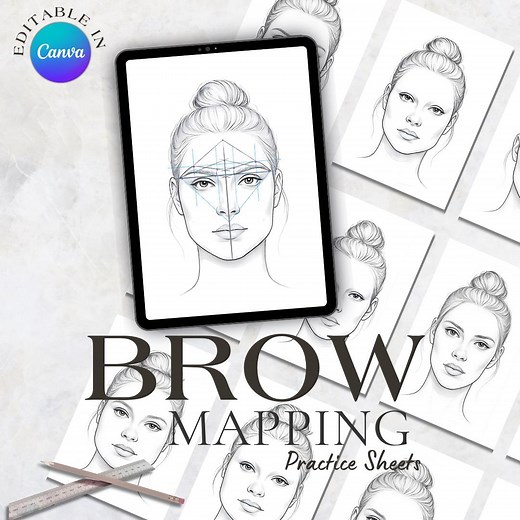 Eyebrow Mapping Practice Sheets: Editable Face Chart Canva Template (instant Download) - Etsy