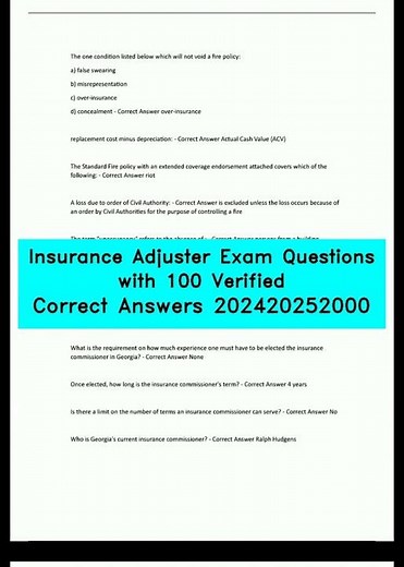 Insurance Adjuster Exam Questions with 100 Verified Correct Answers 202420252000 video