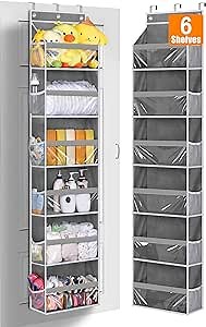 MISSLO Over the Door Organizer Hanging Storage with 6 Large Pockets 12 Side Pockets Closet Door Organizer Heavy Duty Baby Organization for Bathroom, Pantry, Bedroom, Nursery, Clothes, Toys, Diapers