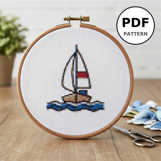 Sailboat Cross Stitch Pattern PDF - Small & Simple Ocean Design, 100x100 Stitches, Beginner Friendly, Instant Download, Nautical Decor - Etsy