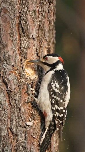 Woodpecker Carves a Nest During a Spring Rain