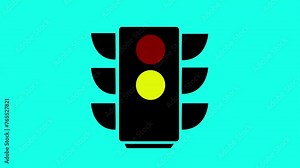 Animation of Traffic Light on black background. Traffic light icon lamp. Traffic light direction regulate safety symbol. Transportation control warning, Traffic control light signal animation.