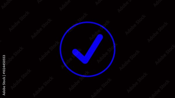 Modern animation of a green check mark icon glow on a transparent background, Alpha channel. check mark, tick mark icon animation on a black background.