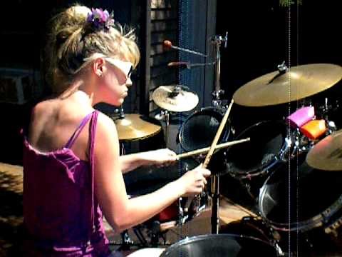 blonde beautiful drummer girl