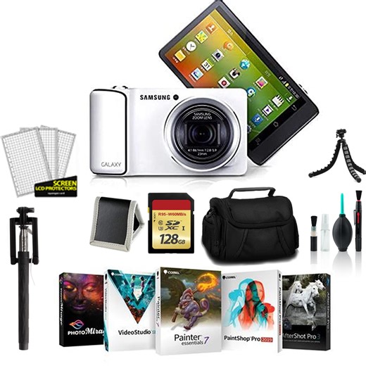 Cámara Samsung Galaxy 8GB SO Android 4.1 Jelly Bean Blanco EK-KC120 Pack c/ Tarjeta Memoria 128GB Estuche Transp. Kit Limp. Suite Corel Photo-Video-Art y Más | Bodega Aurrera en línea