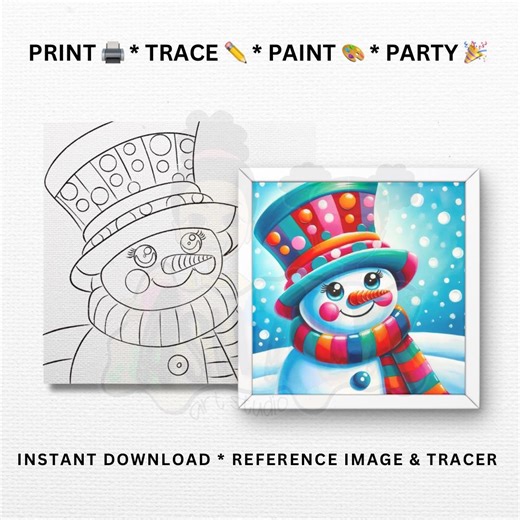 Paint Party Snowman Template: Printable Stencil, Color Reference (digital Download) - Etsy