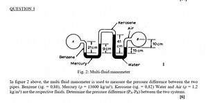 In Figure 2 above, a multi-fluid manometer contains Benzene (sg... | Filo