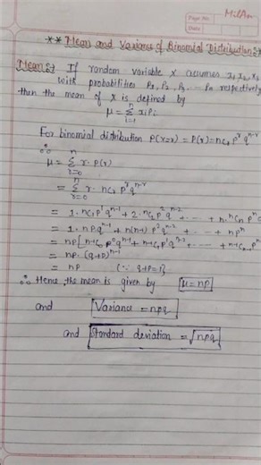 Mean and variance of binomial distribution