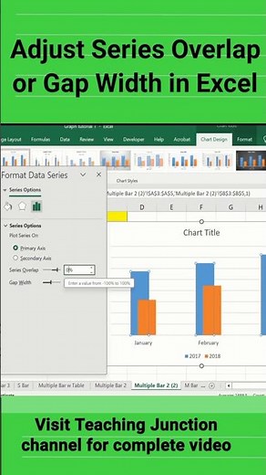 Adjust Series Overlap or Gap Width in Excel Bar Graph #teachingjunction #excel #adjust #shorts