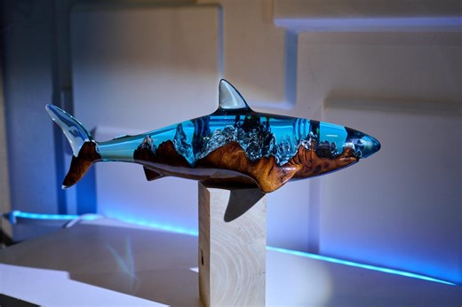 Wood and Resin Shark Sculpture, Shark Figurine Handmade, Handmade Ocean Art Decor, Unique Epoxy Art Home Decor, Marine Animal Sculpture - Etsy UK
